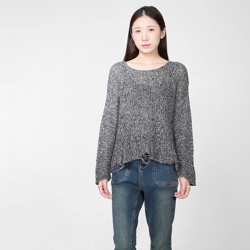 

Sweet Basil Women s Loose Fit Distressed Long Sleeve Sweater S