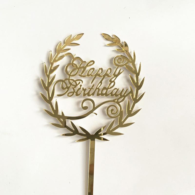 

1 шт. Золотой Синий Розовый Серебряный Лист Формы С Днем Рождения Акриловый Топпер для Торта Выпечки Десерта Вечеринка Украшение