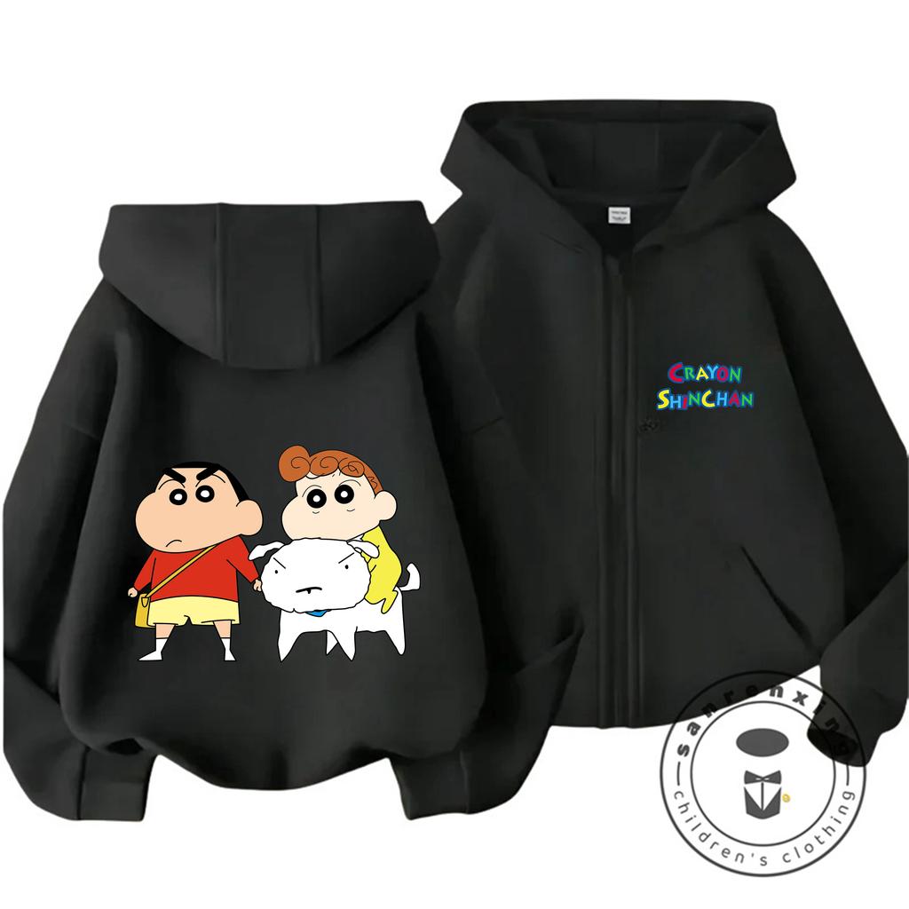 New Hot Zipper Hoodie Kawaii Cartoon Print Autumn Winter Kids Hoodie Crayon Shin Chan Children 3 14
