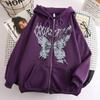Women's Hooded Zip Up Loose Fit Long Sleeve Printed Butterfly Casual Cardigan Sweatshirt Jacket