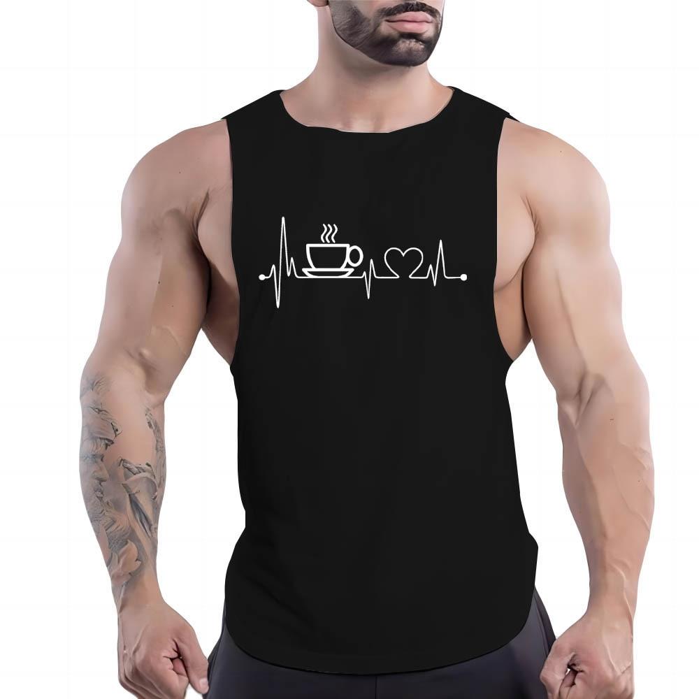 Four Seasons Adult Men Fitness Outdoor Casual Crewneck Vest Creative Ecg Printing 2d Youth Trend Multi-Color Sleeveless Shirt