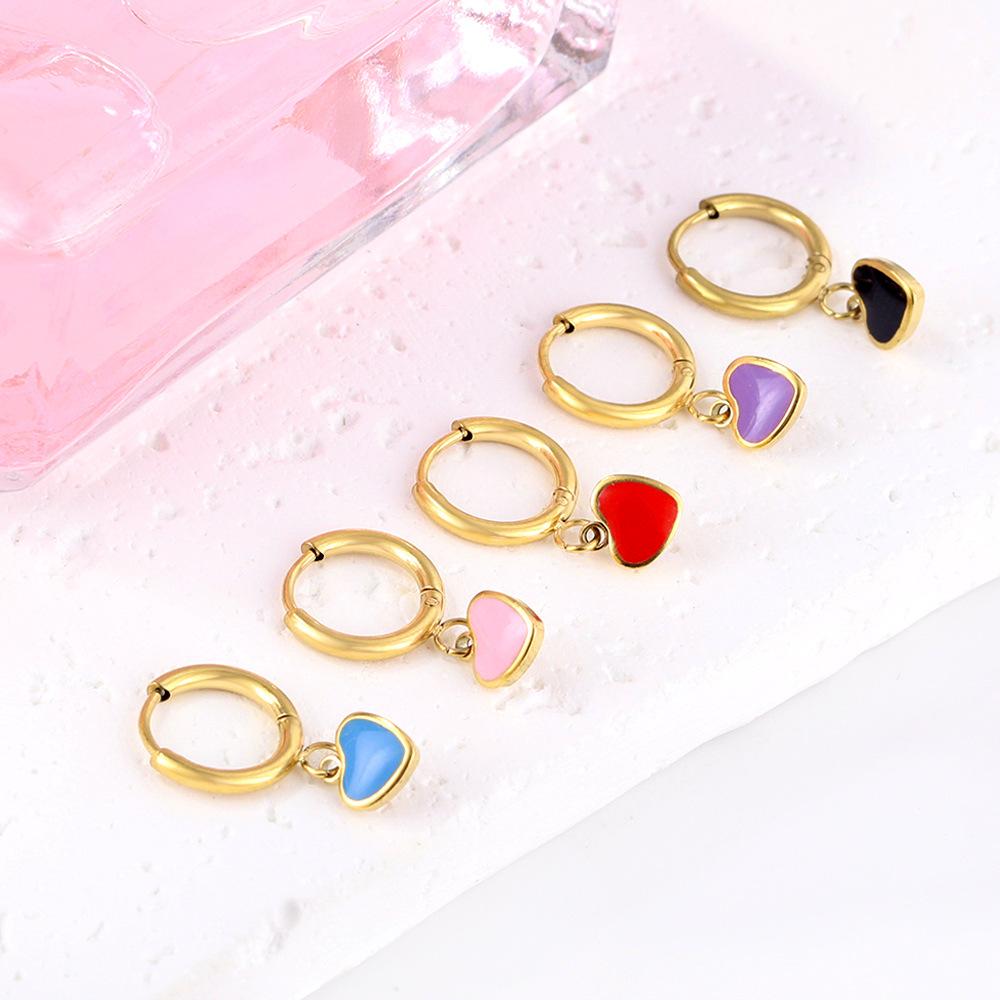 Love earrings simple personality cute girl color dripping oil heart stud earrings stainless steel earrings