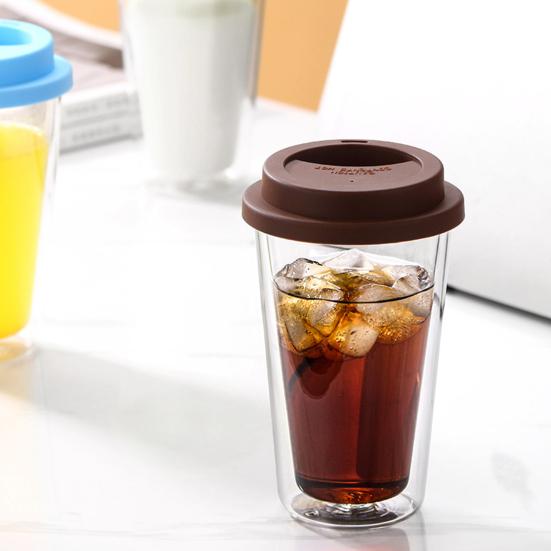 350 ML dobbeltvegget glass med silikonlokk isolert tumbler Reise varm kald drikke te melk høy borosilikatglass kopp kaffekrus