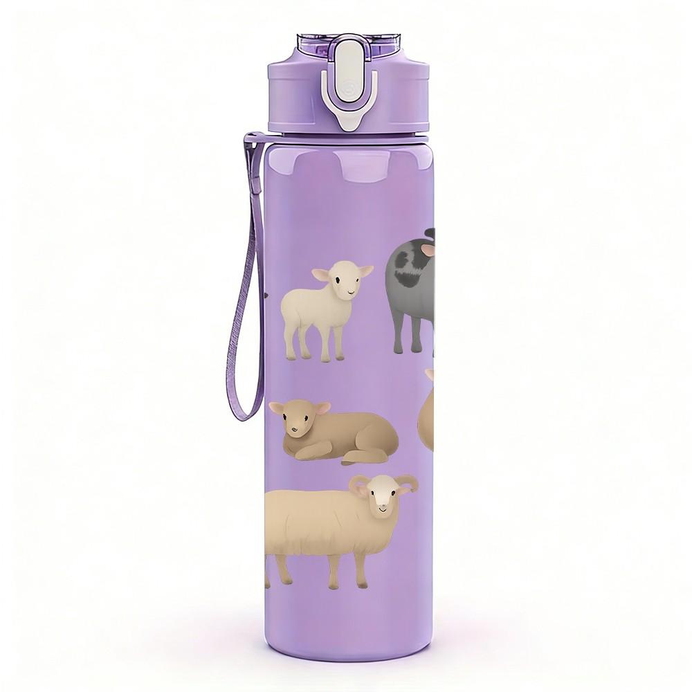 1PC Flock Farm Sheep Pattern 750ml Color Plastic Sports Water Bottle Leakproof Flip Straw Lid Suitable for Sports Office Home Use