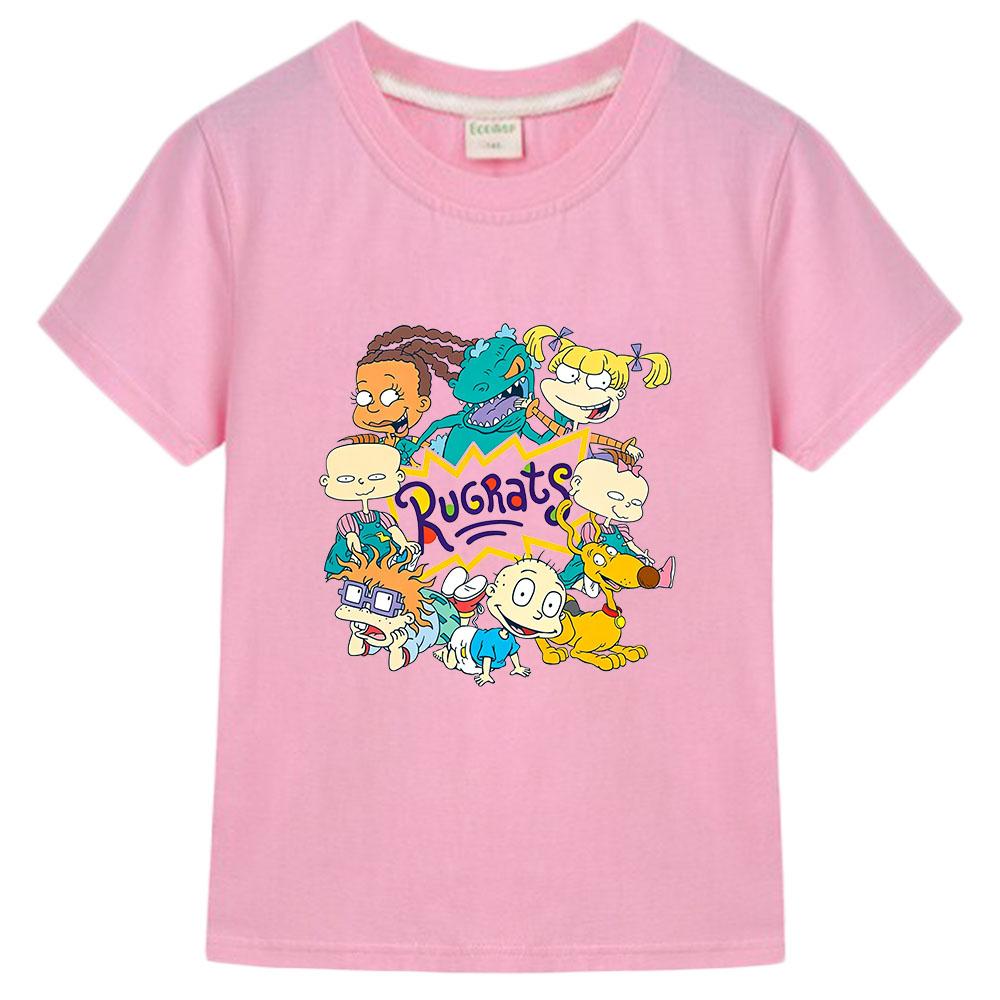 Rugrats 100%Cotton Children's T-Shirt Cartoon Tees Casual Cute Boys Tees Girls Kids Retro O-Neck Short Sleeve Anime T-shirt Fun T-shirt, Summer tops
