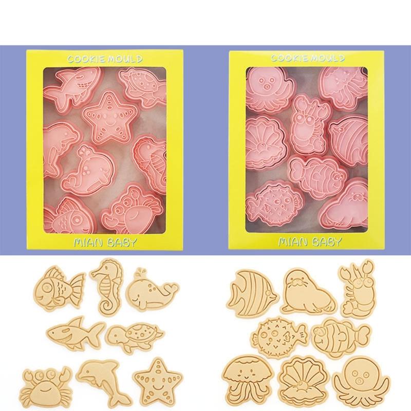 16Pcs Cute Marine Animal Cookie Cutters Set Cartoon Pressable Biscuits Mold