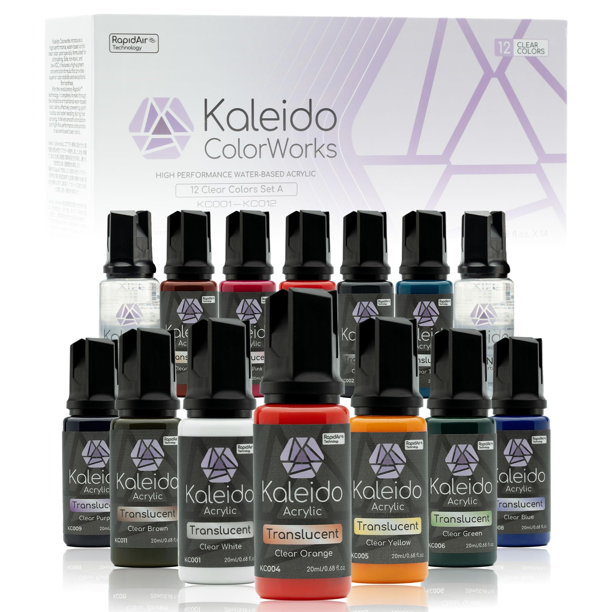 

Gaahleri Kaleido Clear Color 12-Color Set Water-Based Acrylic Airbrush Paint Kit for Scale Models Gundam Gunpla Mecha Cars Miniatures Thinned High