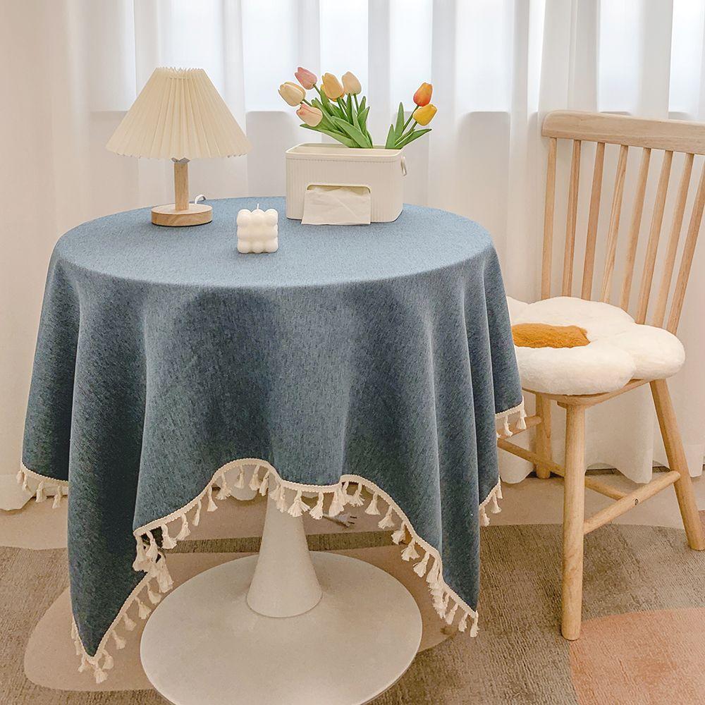 High-End Light Luxury Fabric Cotton And Linen Fringed Japanese Round Table Dining Table Tablecloth Long Tablecloth