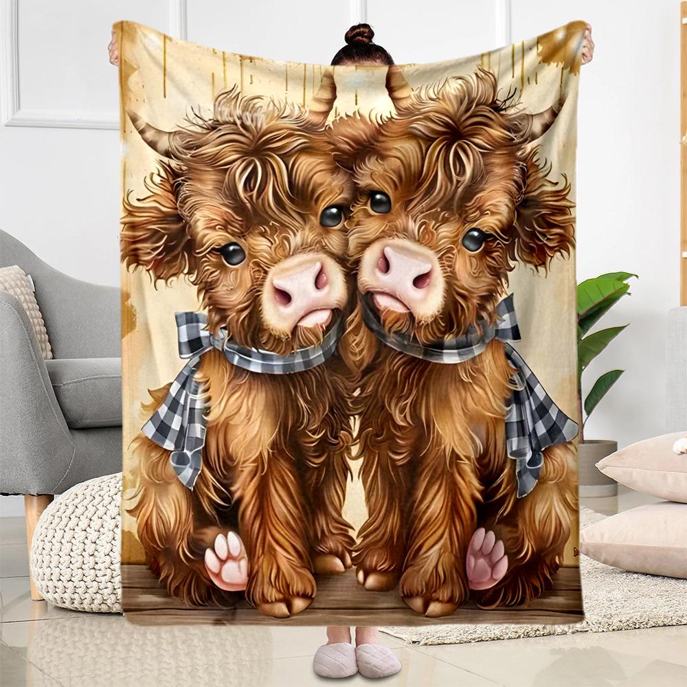 Highland Cow Selfie Flannel Blanket,Lightweight,Office Blanket,Sofa Blanket,Comfortable Blanket
