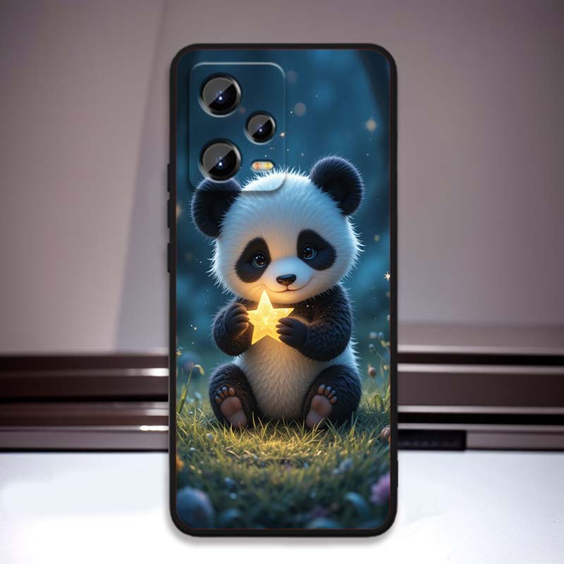 

Cartoon Anime Panda Cute Phone Case For Xiaomi Redmi Note 15 14 13 12 12S 11E 11 11S Pro Plus 4G 5G Black Soft TPU Redmi Note 12 4G