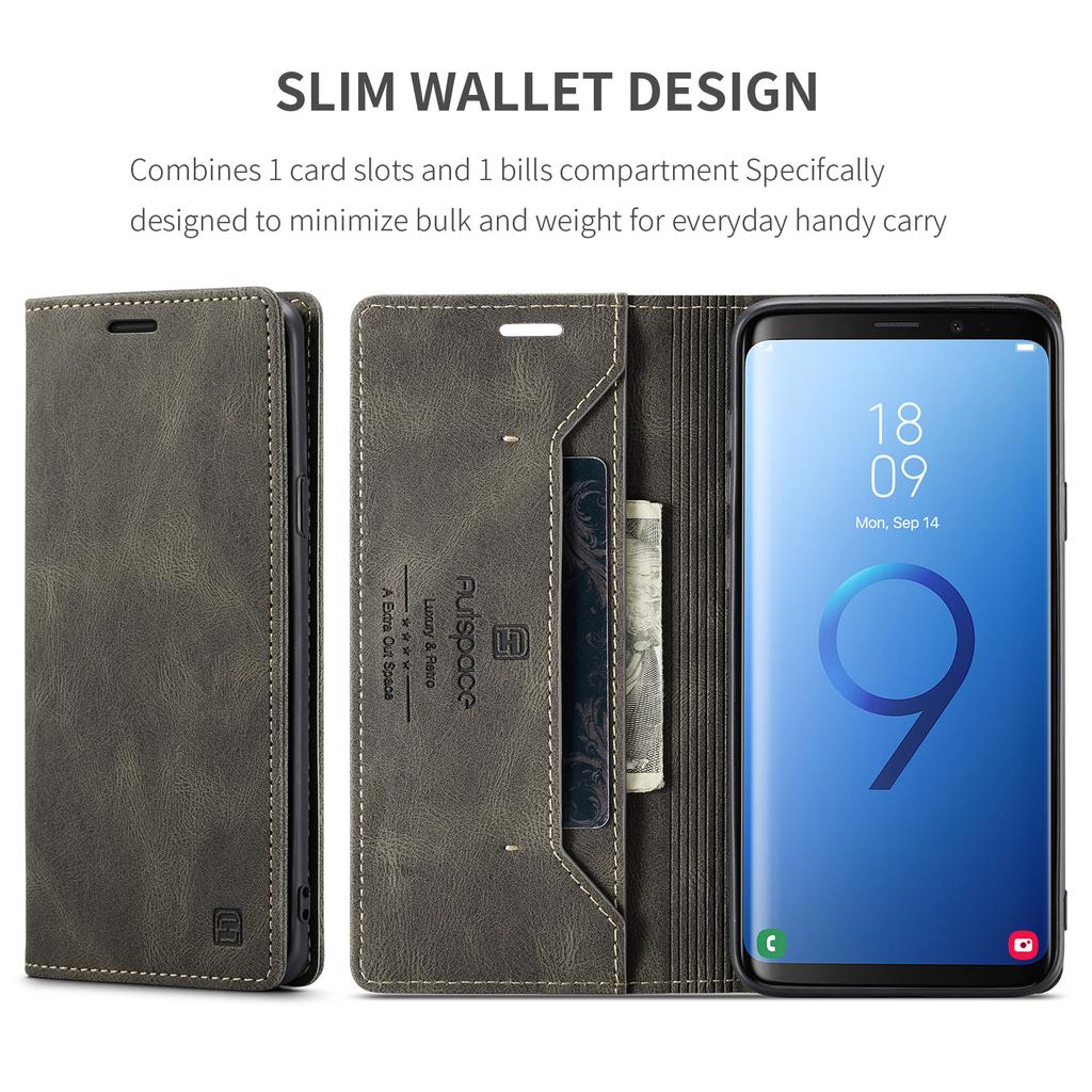 כיסוי ארנק עור וינטג' פרימיום לסמסונג גלקסי S9 / S9+ / S9 פלוס - כיסוי נפתח עם חריצים לכרטיסים, סגנון רטרו עמיד בזעזועים (4 צבעים)