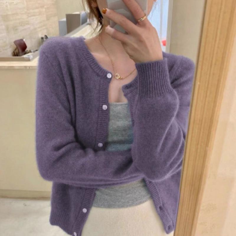 Autumn Long Sleeve Knitted Sweater Cardigan Women Fashion Thin Solid Slim Fit Cardigans Jacket Women Winter Round Neck Casual Knitwears Tops 25012