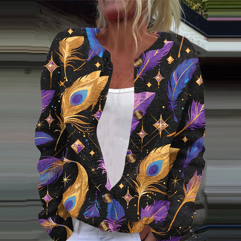 Dámská módní pletená svetrová bunda s dlouhým rukávem a zapínáním na knoflíky