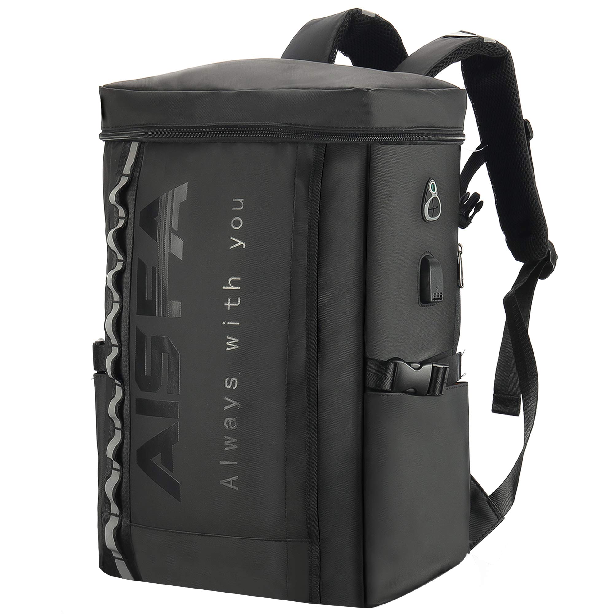 

AISFA Водонепроникний Квадратний Рюкзак для Бізнесу Сумка для Ноутбука з USB Зарядкою 30л Ідеально підходить для Відпочинку на Природі та Поїздок Дно Чоловічий 17-дюймові ПК, Використання, Порт,