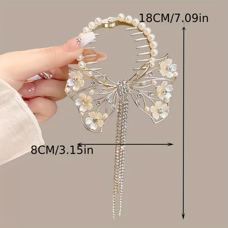 Exquisite Alloy Hair Clip Fine Hollow Out Butterfly Flower Imitation Pearl Hairpin Chic Rhinestone Tassel Ball Head Barrettes