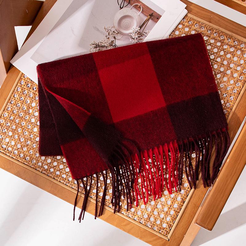 Elegant Korean-Style Plaid Wool Scarf with Tassels – Women's Autumn/Winter Neck Warmer Gift