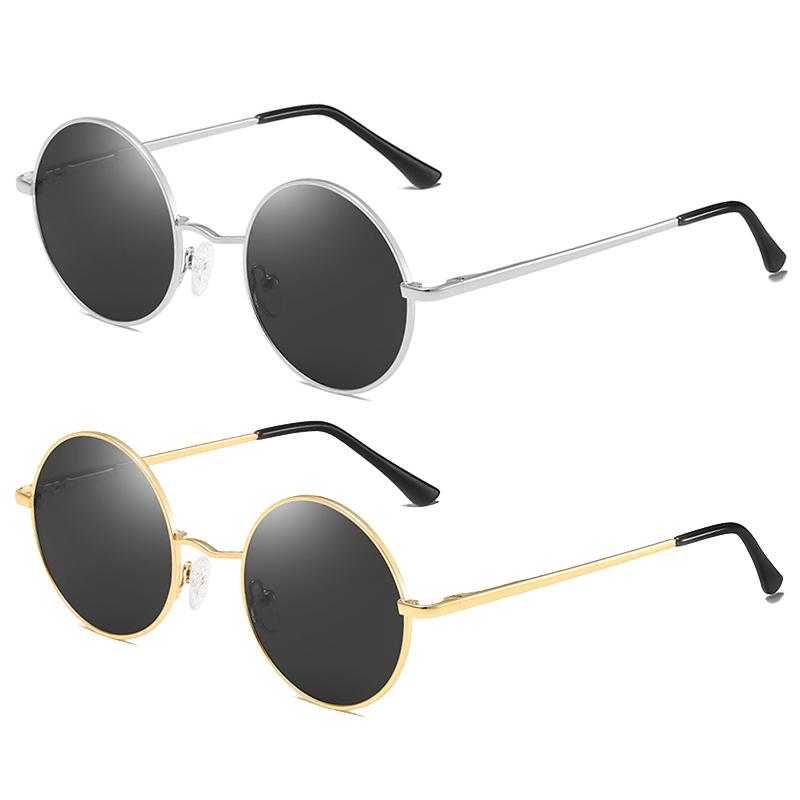Retro Okrągłe Polarized Okulary Przeciwsłoneczne Męskie Markowe Projektant Okulary Przeciwsłoneczne Vintage Damskie Metalowa Stopowa Ramka Czarne Szkła Okulary Jazda Samochodem UV400