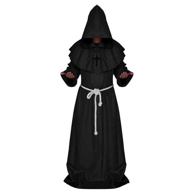 Mittelalterliches Mönchskostüm Zauberer Priester Cosplay Kostüm Neues Halloween Sensenmann Robe Cosplay Rollenspiel Kostüm