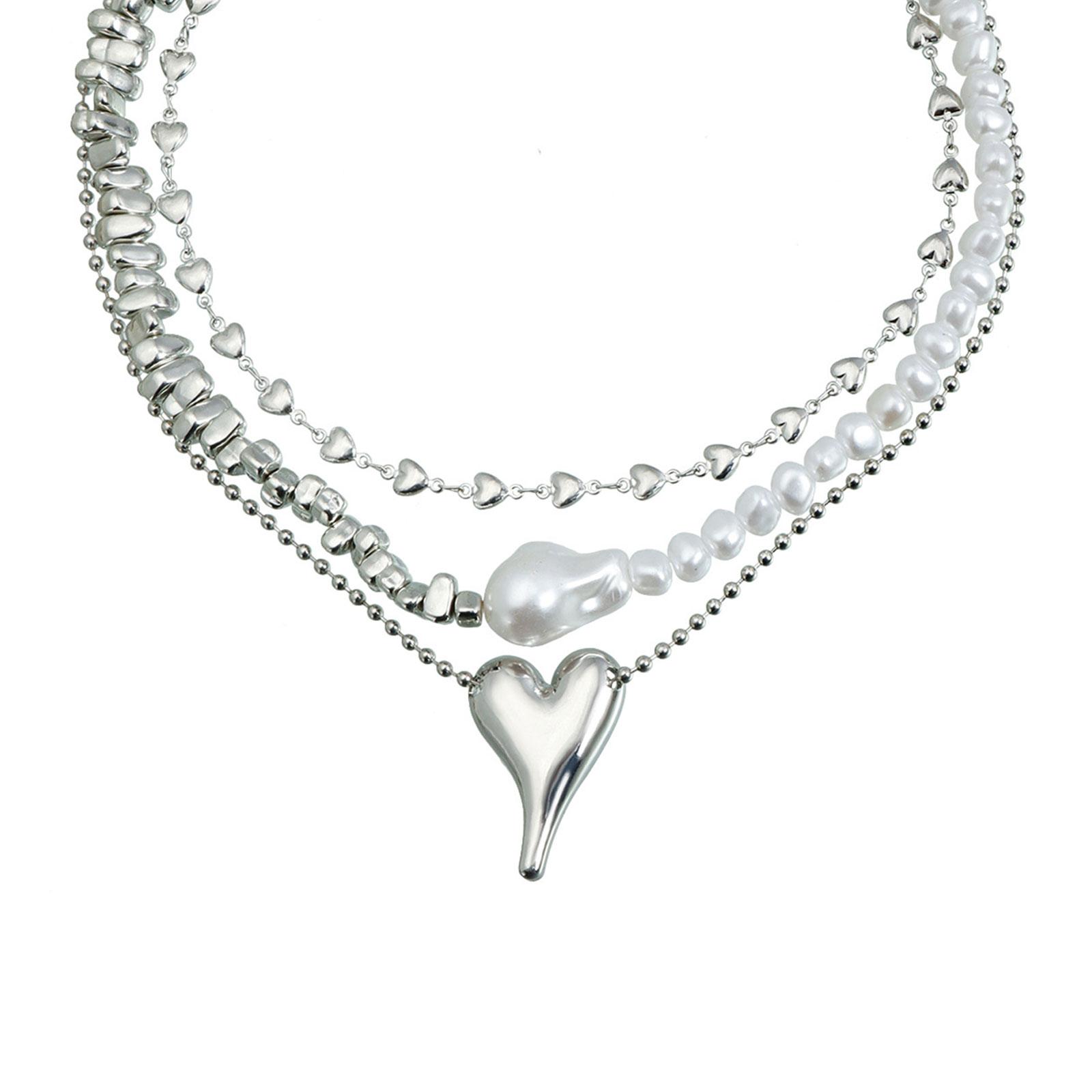 

Modern Heart Symbol Necklace Metal And Pearls Neckchain Versatile Fashion Accessory For Casual Outfits Special Event 1