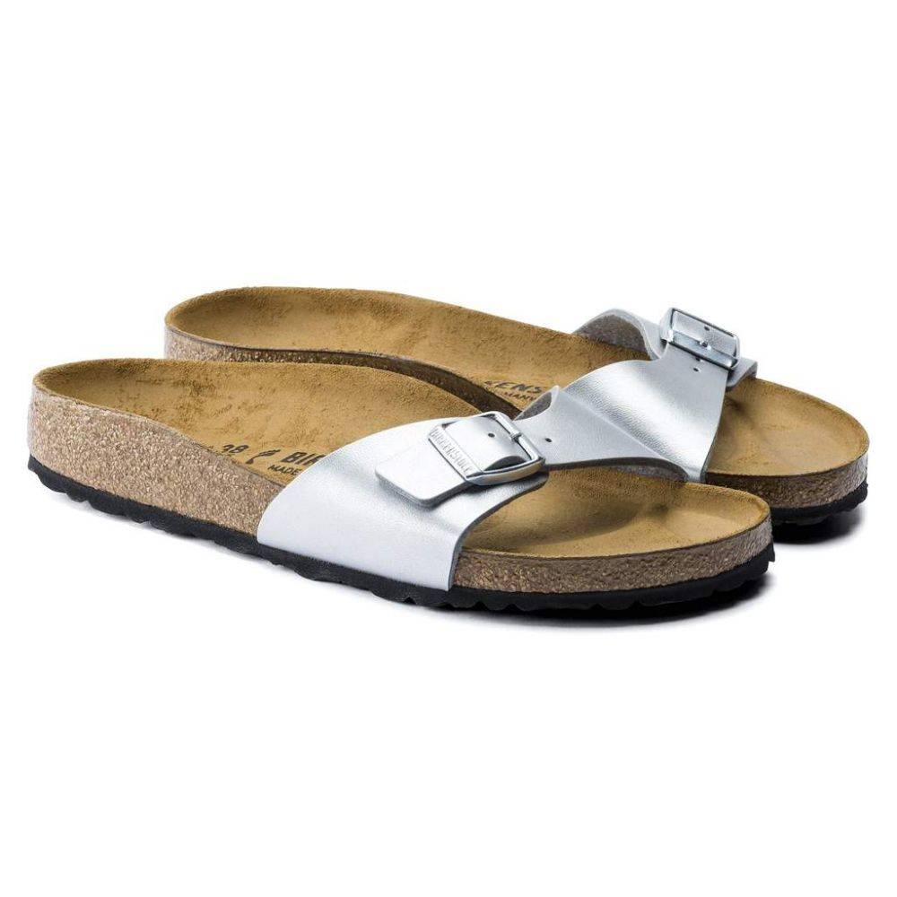 Women's Birkenstock Madrid Birko-Flor Silver Sandals Regular Wide (0040411)