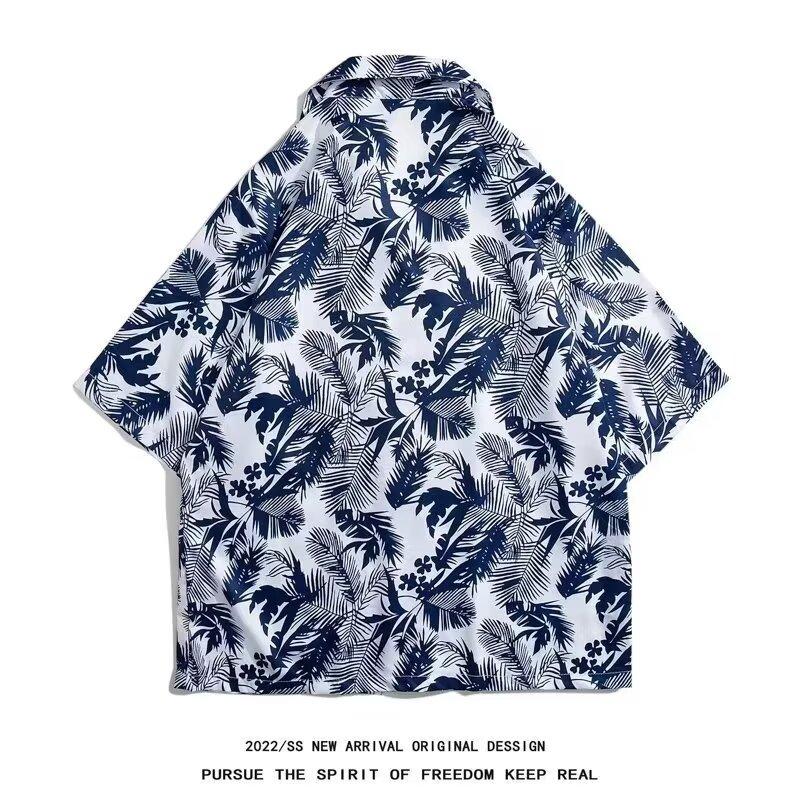 

Мужская рубашка в стиле ретро, ​​мужской летний наряд, студенческий свободный крой, нишевый дизайн, повседневный мужской топ, верхняя одежда, пляжный топ 3XL синий