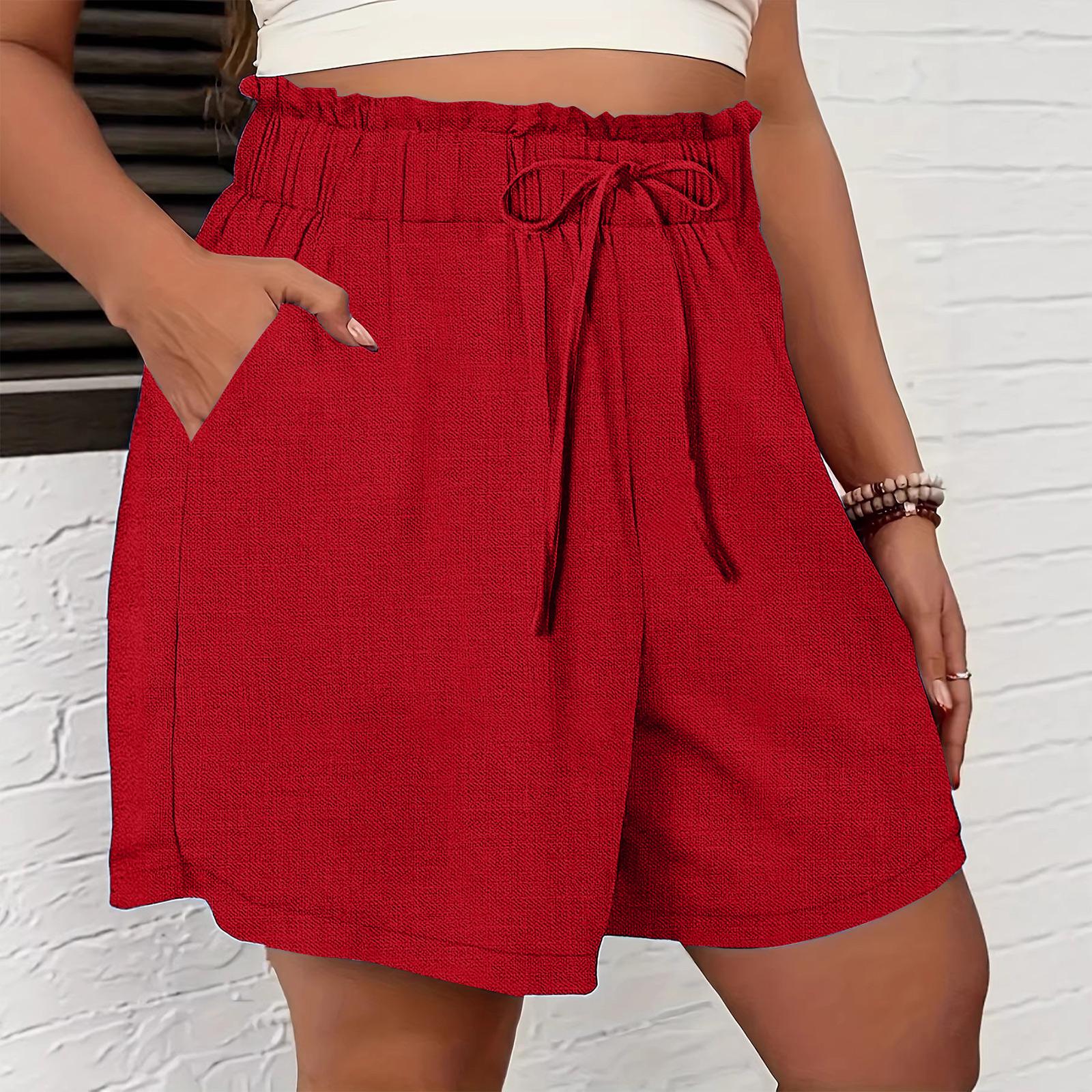 

Women s Shorts Casual Summer Color Drawstring Beach Loose Pocket Shorts XXL червоний