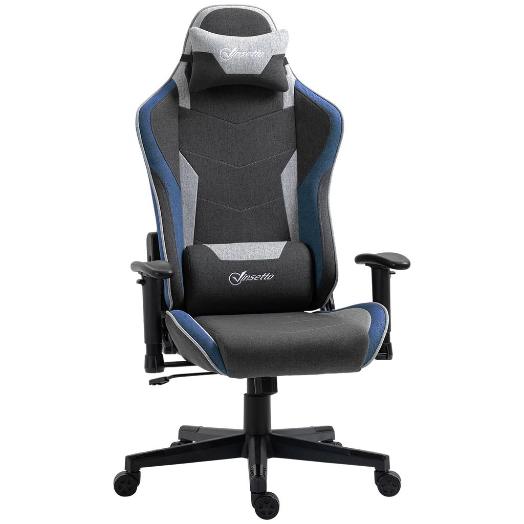 Gaming Chair Reclining To 150 Degrees with Rocking Function, In Linen-Effect Fabric, 66x53x128-138 Cm, Grey