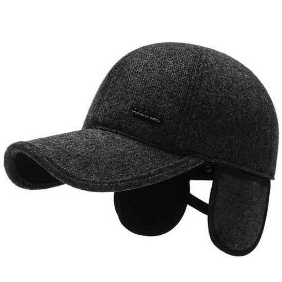 Moonlove Mens Cap Ear Flaps Baseball Hat Winter Thick Warm Windproof Cold-Resistant Plain Gentlemens Adjustable Size Autumn Cold Protection Goods Male