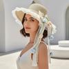 Elegant Rose Ruffle Edge Straw Hat Lace Ribbon UV Protection Woven Sun Cap Lightweight Design Breathable Mesh Beach Visor