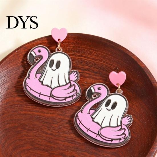 Casual Holiday Outfit Jewelry 1 Pair Summer Halloween Ghost Earrings for Women, Cute Lightweight Statement Pool Float Dangle Drop Earrings, 2D Acrylic