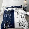 Romantic Couple'S "King & Queen" Duvet Cover Set - Soft Polyester, All-Season Comfort, Machine Washable Digital Print With Crown