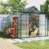 8 x 12ft Aluminium Greenhouse Polycarbonate Walk-in Garden Greenhouse Kit with Adjustable Roof Vent, Double Sliding Door, Rain Gutter and Foundation