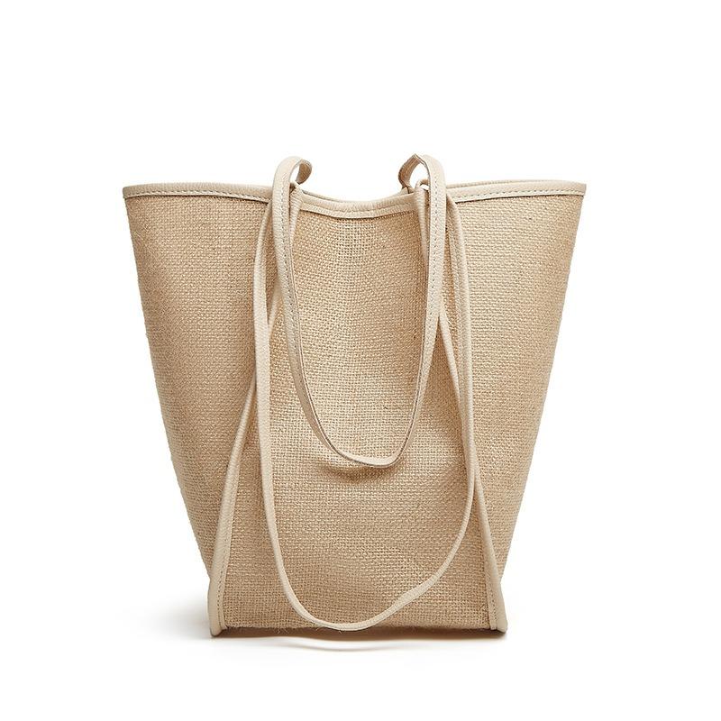 Bag women's new summer simple bucket bag beach bag fashionable shoulder large capacity tote contrasting color bag