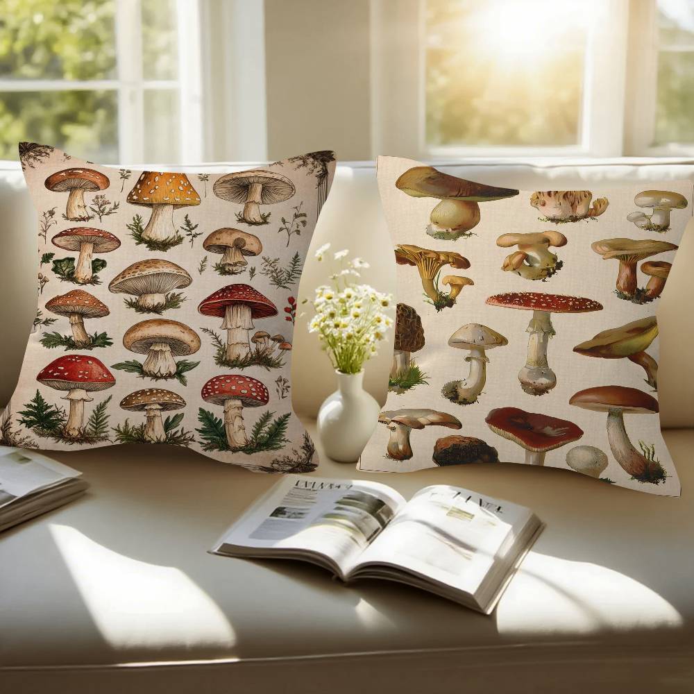 Vintage Classic Wall Art Plants Mushroom Medicine Pillow Cover For Bedroom Room And Living Room Sofa Decorative Cushion Cover