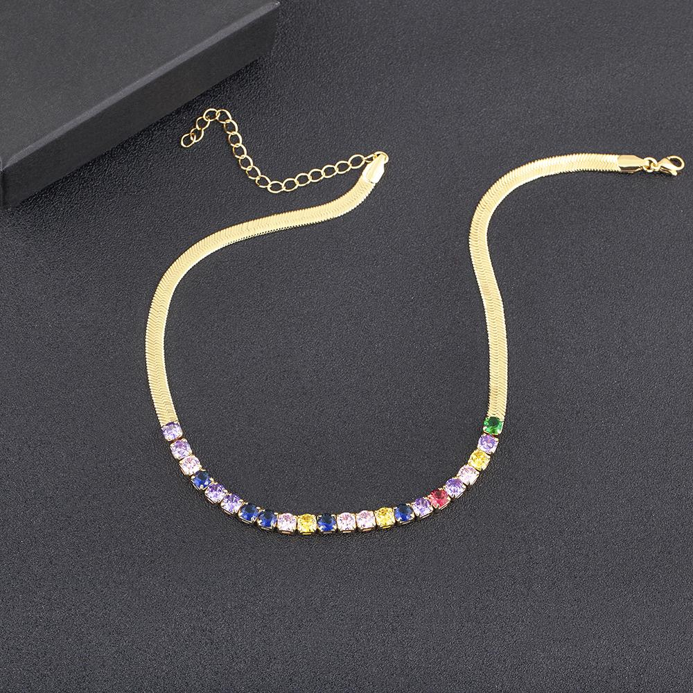 Nidin High Quality Rainbow Shiny Crystal Zircon Chain Necklace 7 Colors For Women Female Fashion Versatile Jewelry Accessories