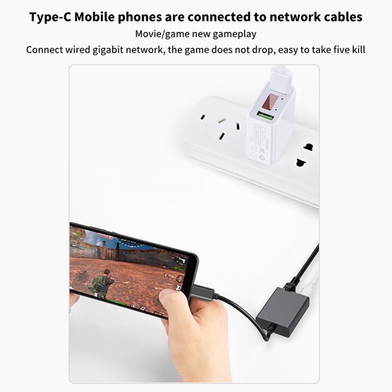 1000Mbps Type-C To Rj45 Internet Cable Plug And Play Usb To Ethernet Network Adapter Support Pd Charging For Mobile Phone/Tablet