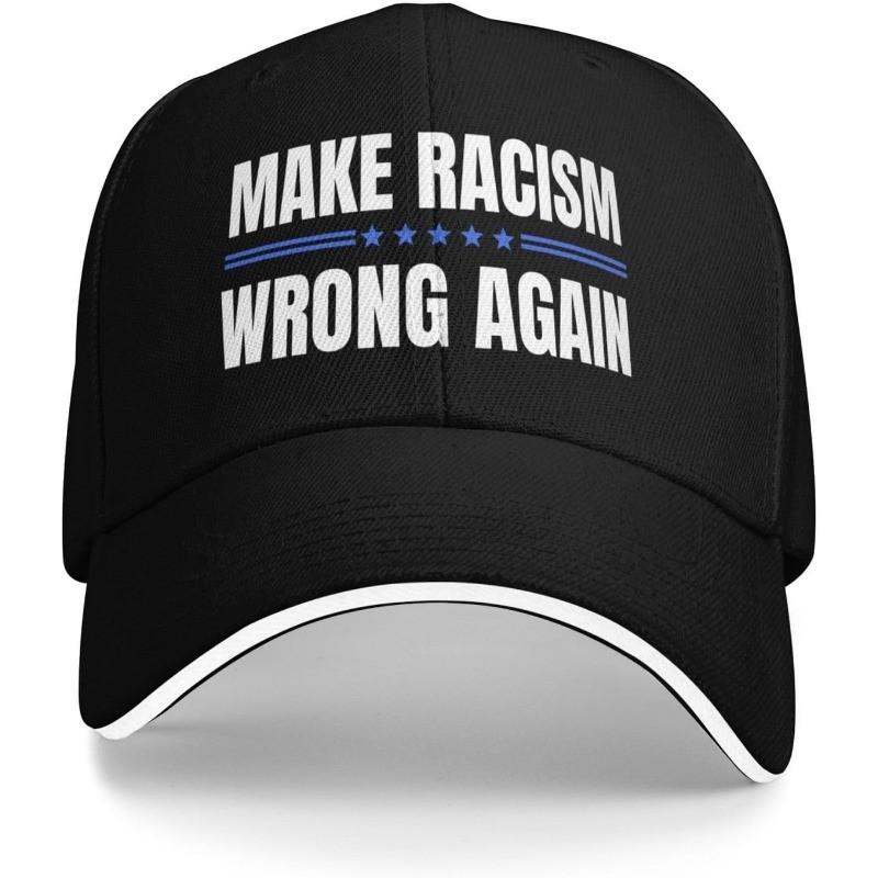 Make Racism Wrong Again Baseball Cap Anti Hate Message Polyester Adjustable Casual Cap Adjustable