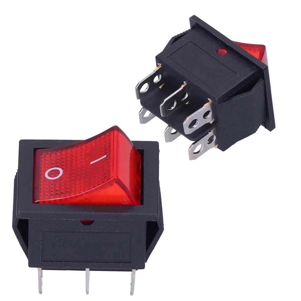 10Pcs Rocker Switch On/Off Red with Light 6‑Pin 2‑Level Power Supply KCD4 15A/250V