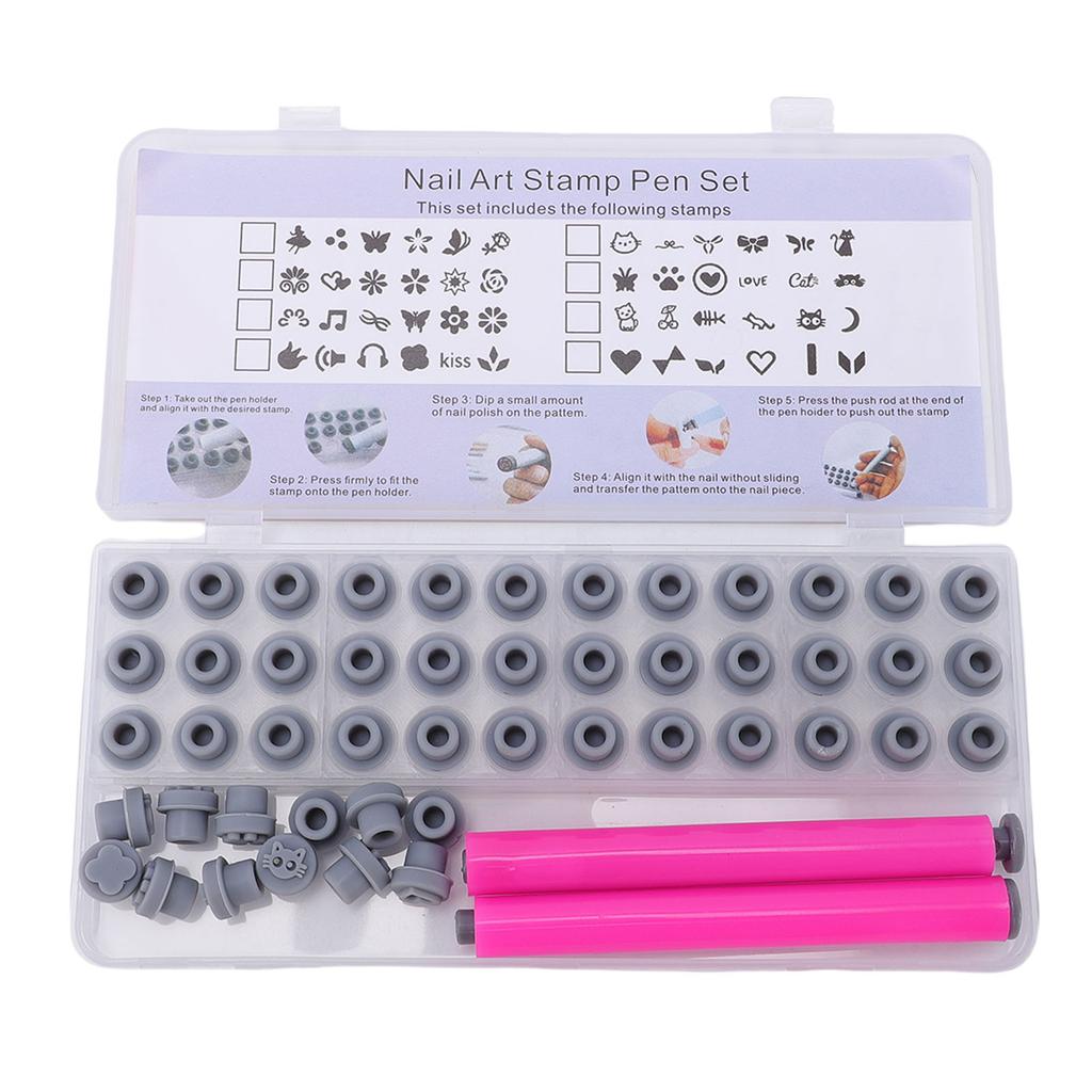 48 In 1 Nail Stamp Pen Set DIY Nail Stamping Pen Kit with Interchangeable Stamp Heads Quick Nail Art Tools Nail Stamp