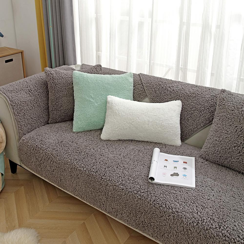 Winter High Grade Thicken Lambswool Sofa Cover Solid Color Anti-slip Couch Covers for Sofas Soft Plush Sofa Towel