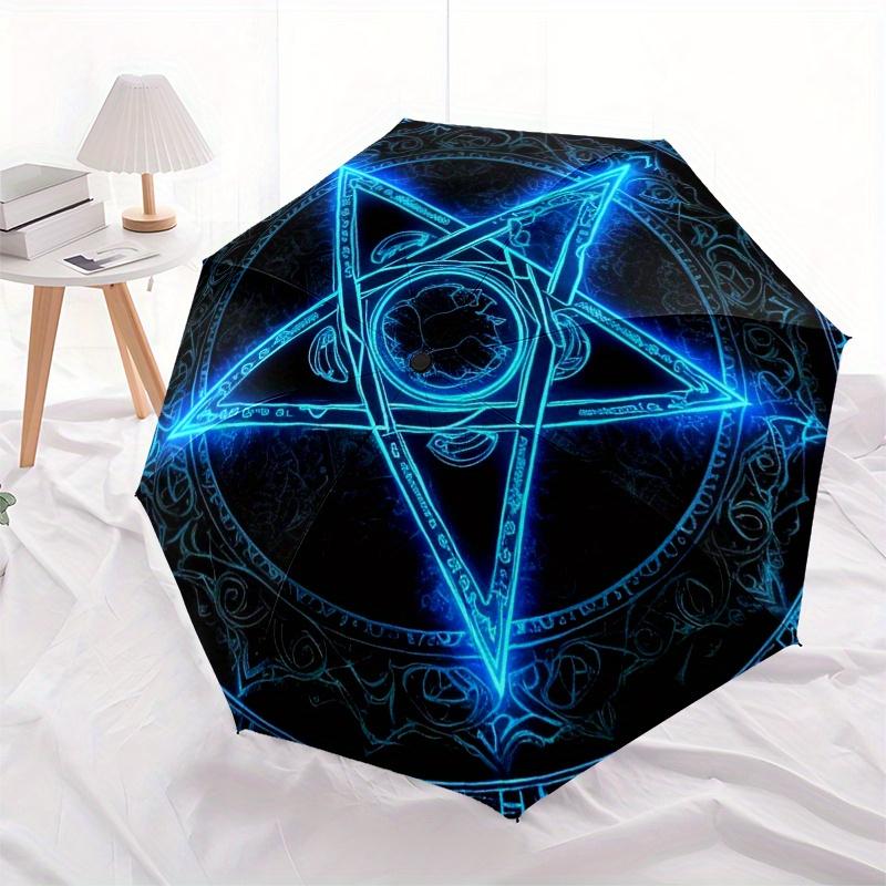 Blue Glowing Pentagram Symbol Tapestry Wall Hanging Decoration Umbrella, Cute Umbrella with Cute Design, Portable 3-Fold Compact Umbrella for Men & Wo