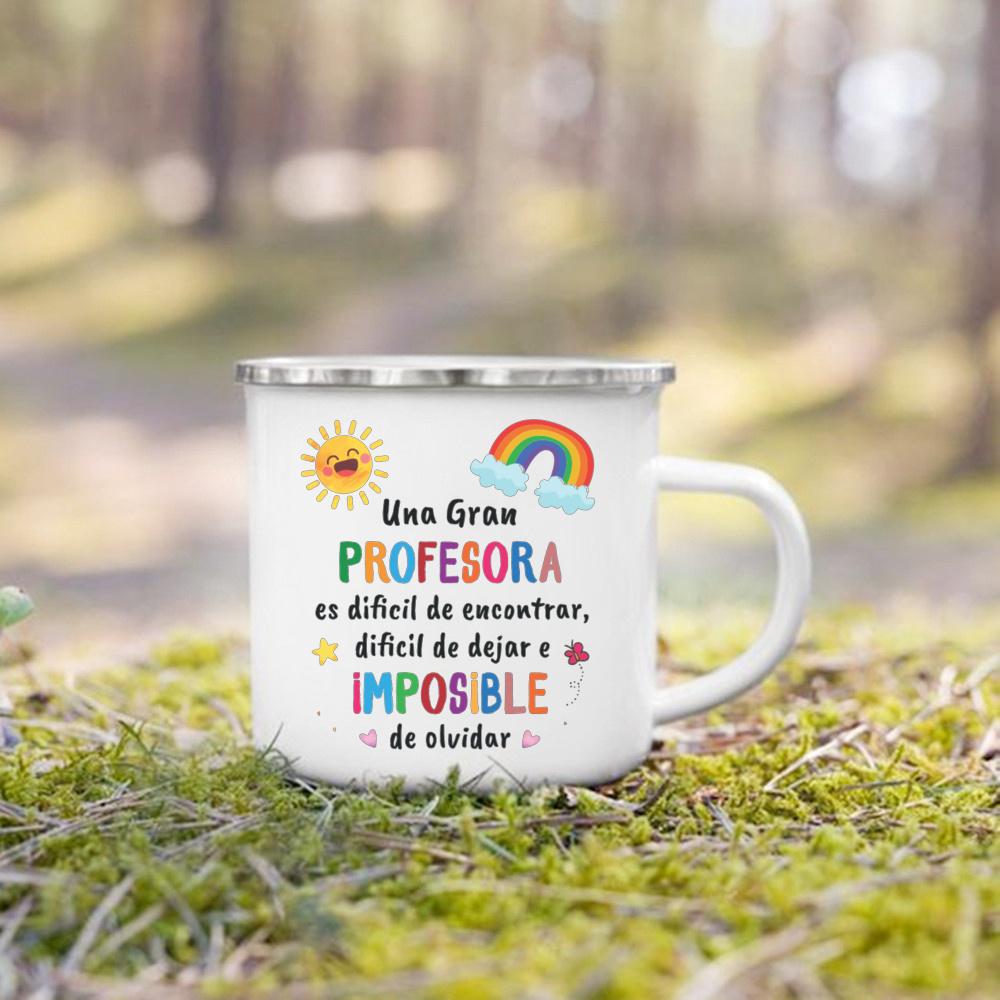 Spanish Printed Mugs Creative Coffee Cups Drink Water Milk Cup Enamel Mug School Home Handle Drinkware Thanks Gifts for Teacher
