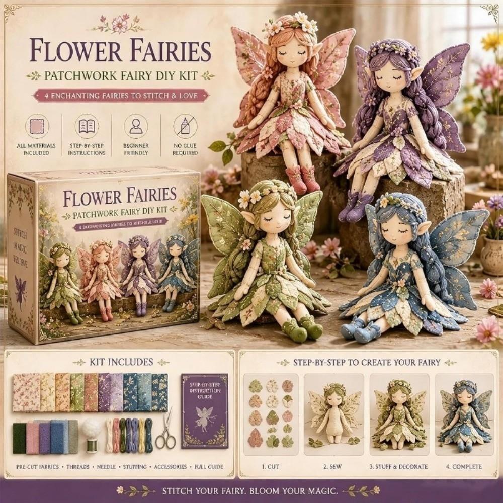 Floral Print DIY Quilted Fairy Kit Handmade Patchwork Tabletop Tree Set For Beginners