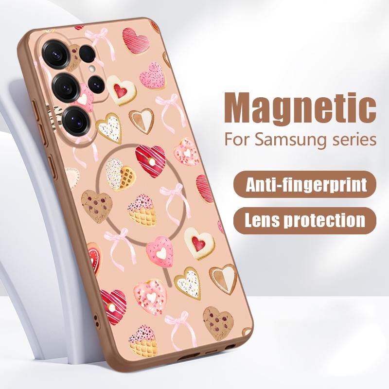 Cute Candy Love Heart Case For Samsung S26 S25 Ultra S24 Plus S23 FE S22 Ultra A55 A56 A17 A37 A57 5G Skin Feel Hybrid TPU+PC Magnetic Phone Cover