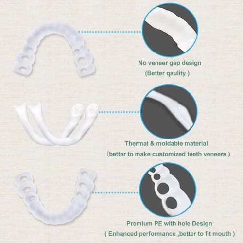 Two Pairs of Dentures, Silicone False Teeth, DIY Temporary Denture Adhesive, Easy To Use Upper and Lower Dentures, Men's and Women's Adhesive, Instant