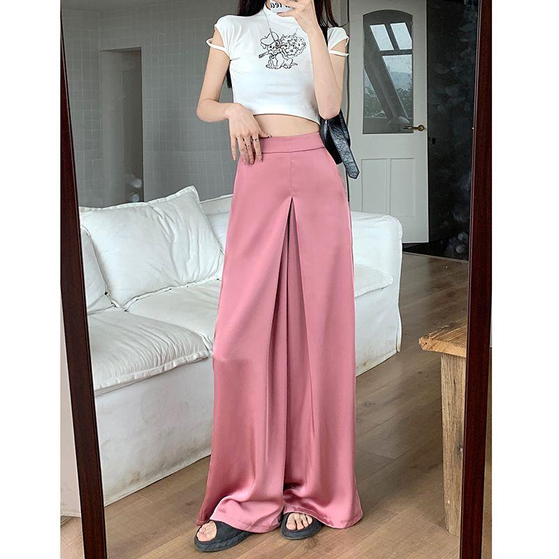 Kumikumi Fancy Satin Casual Pants Loose Pants Women's Clothing Fall Drape High Waist Straight-Leg Pants Mop Pants