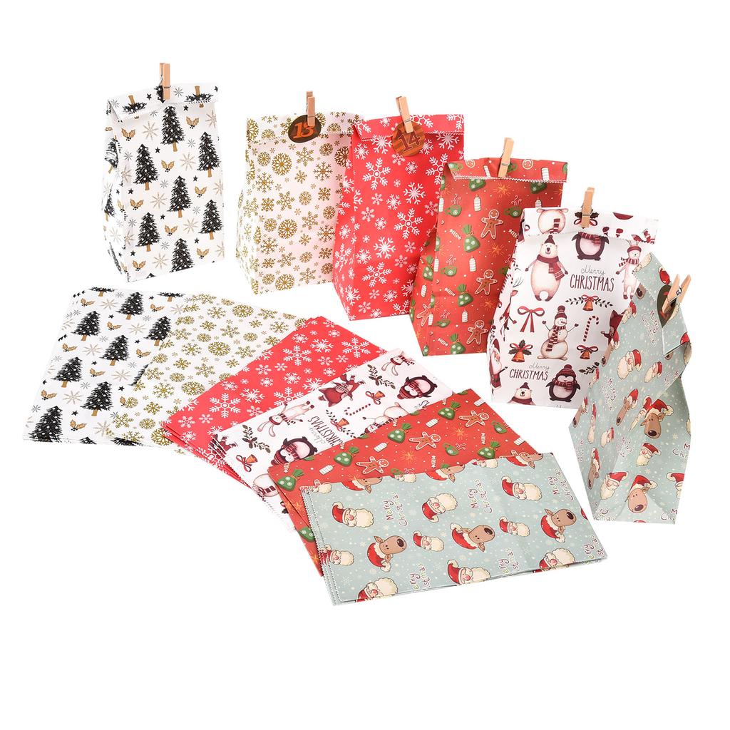 24 Pcs Christmas Gift Bag Exquisite Appearance Christmas Theme Christmas Paper Bag with Digital Stickers