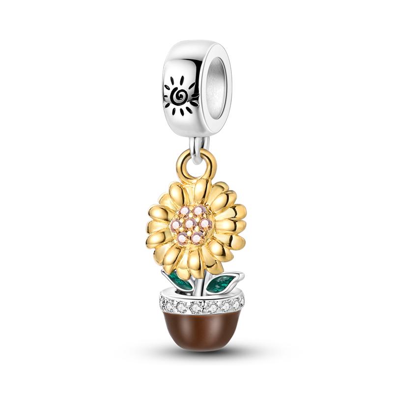 Flowers Series S925 Sterling Silver Sunflowers Tulip Carnation Charms Fit Original  Bracelet  For Women Jewelry Making