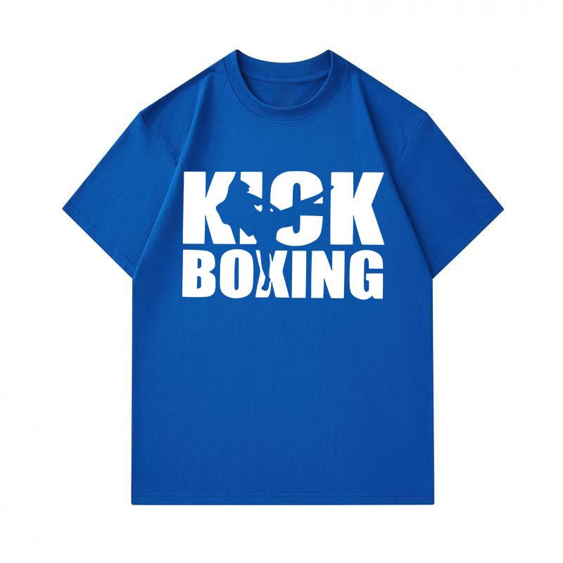 Men's 100% Cotton Crew Neck Short Sleeve T-Shirt, Casual Kick Boxing Themed Printed Graphic Tee, Comfortable Breathable Top for Daily Workout Training