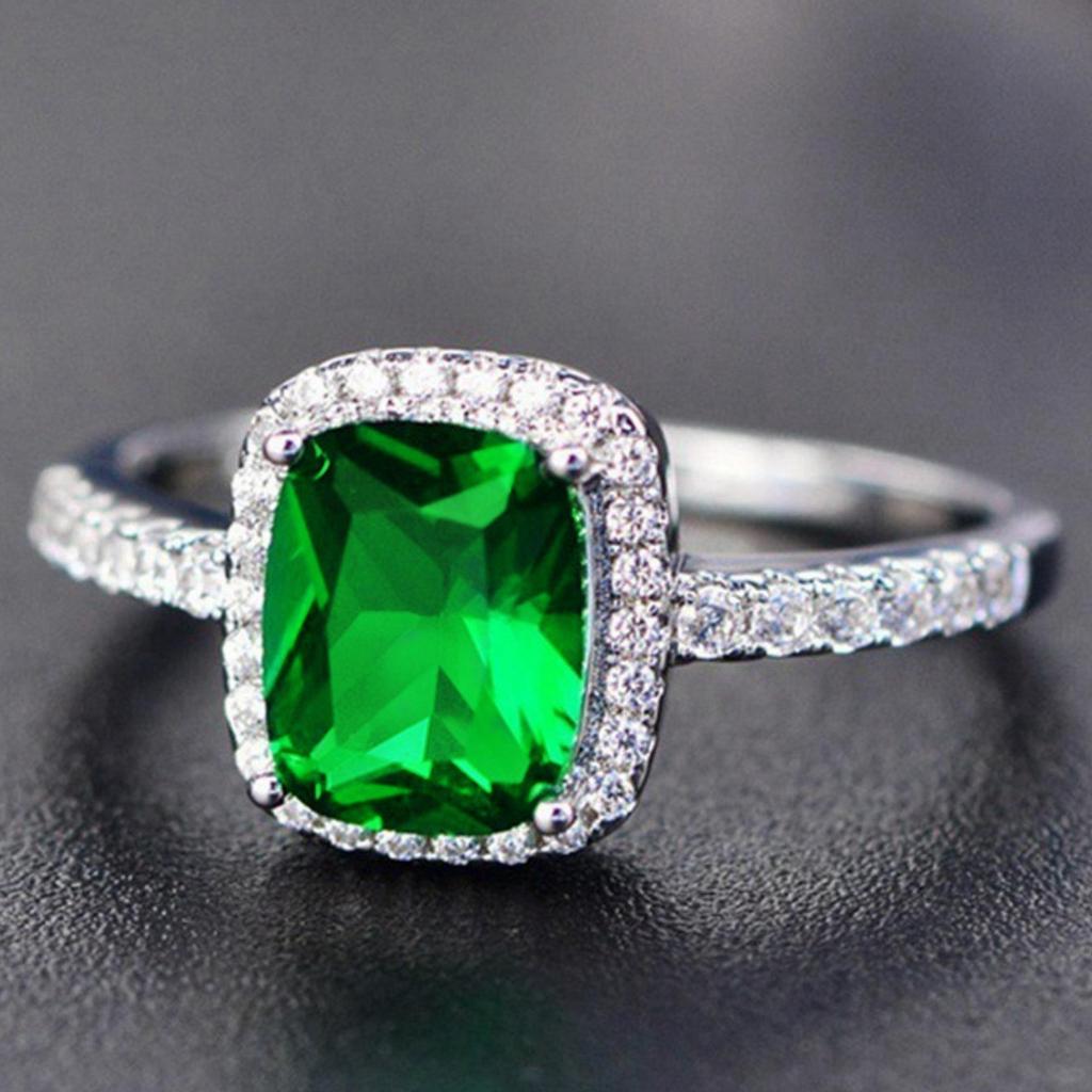 Multi-Color Rectangular Gemstone Ring: Classic Square Diamond Engagement Silver Jewelry